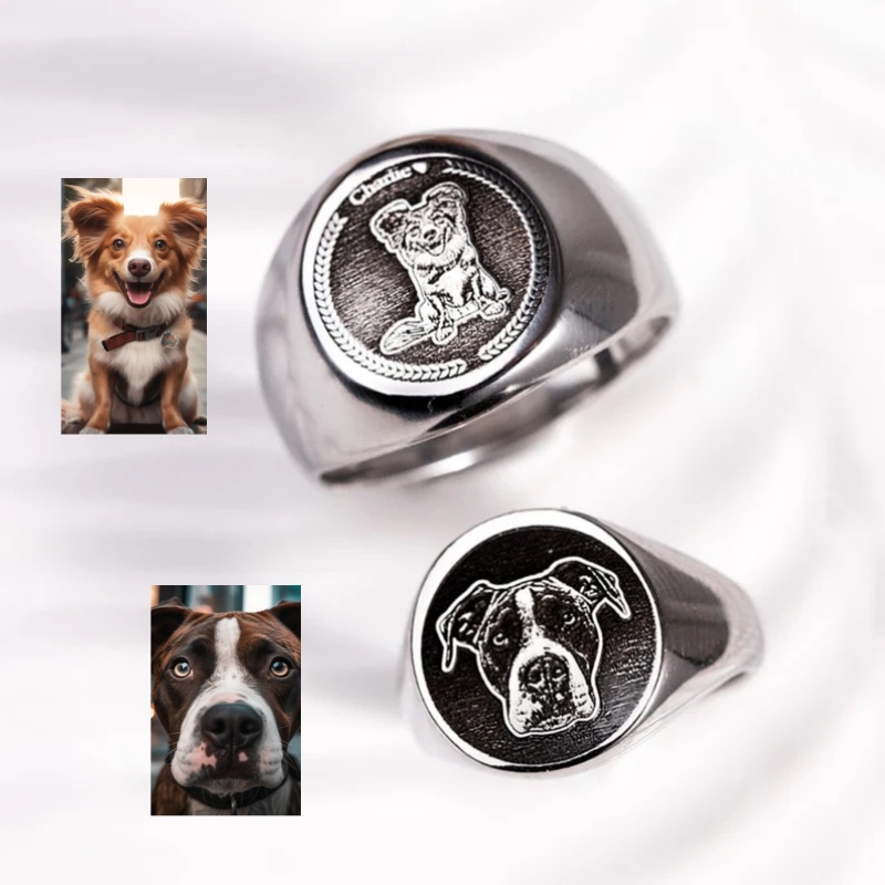 Initial Ring Custom - Aangepaste gegraveerde fotozegelring voor mannen, gepersonaliseerde