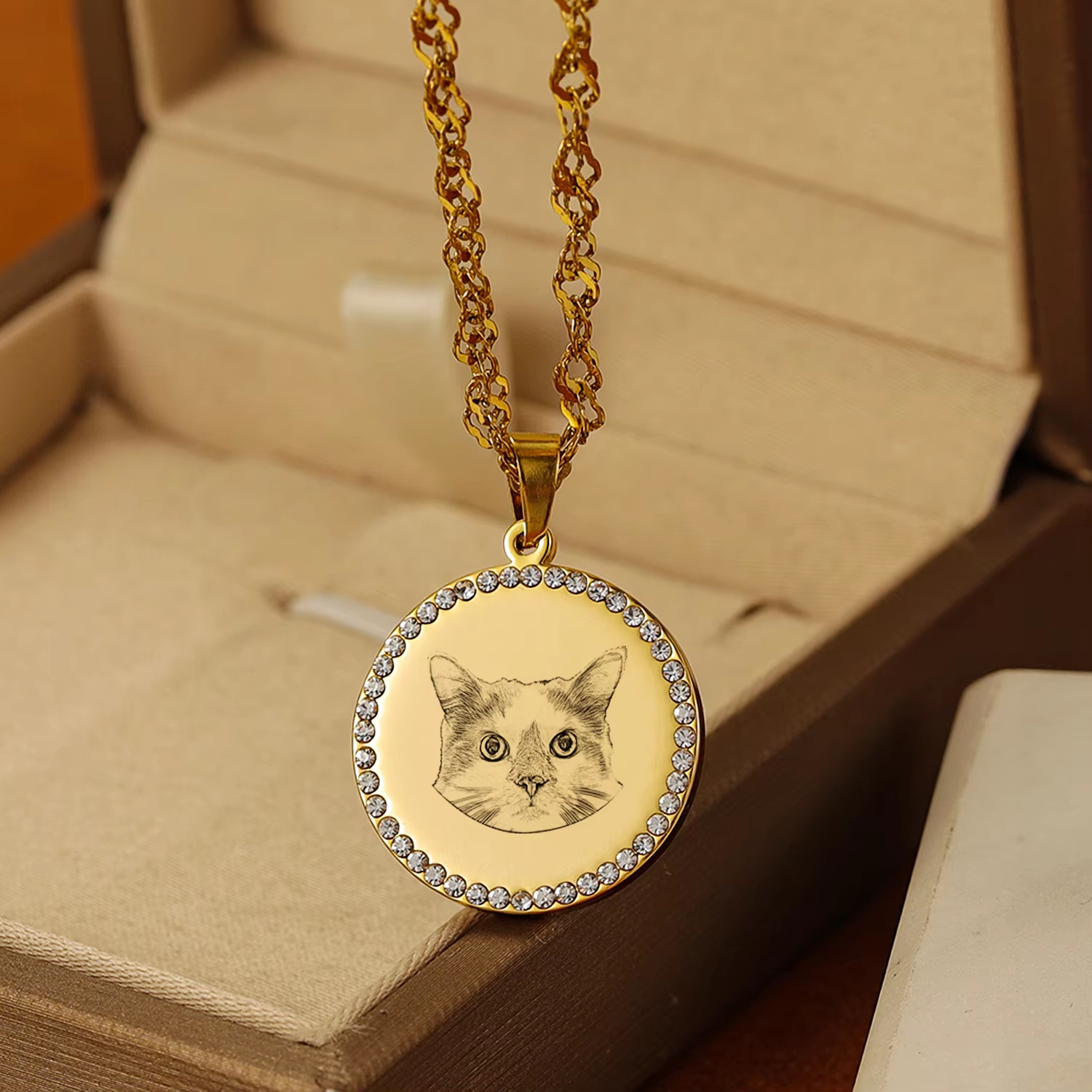 Pet Portrait Custom - Op maat gegraveerde fotopatroon schijf ketting