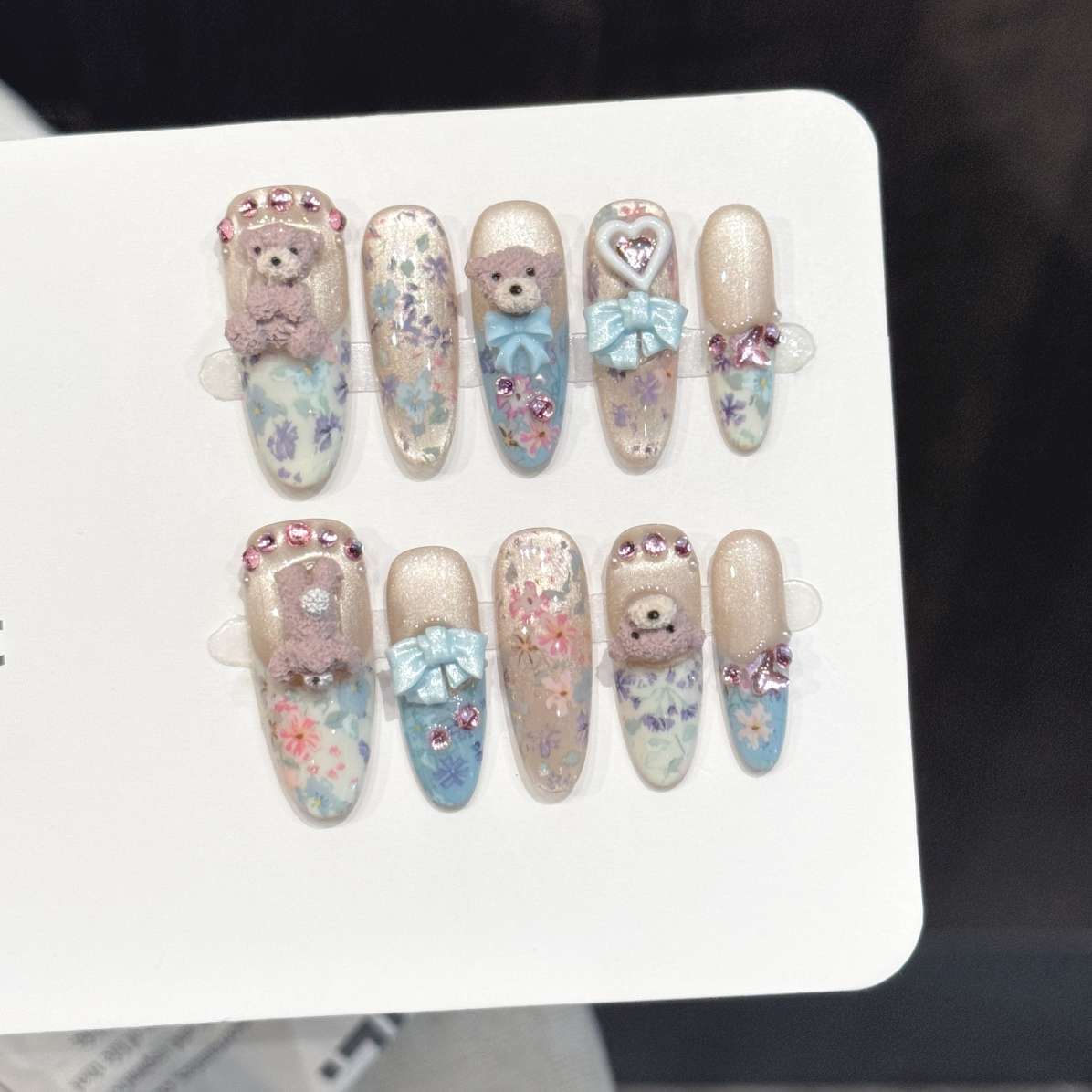 Pressed Flower Art - 10 stuks pure handgeperste ovale nageldecoraties,