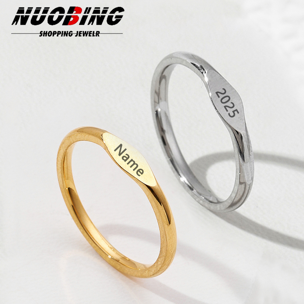 Initial Ring Custom - Gepersonaliseerde Aangepaste Naamring, Gouden Roestvrijstalen Paar