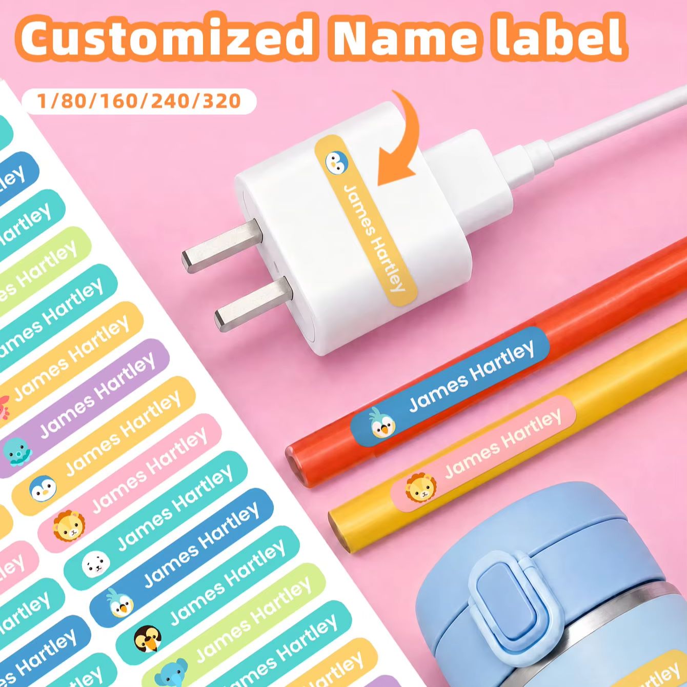 Personalized Name Box - 1-320 stuks op maat gemaakte cartoon-naamstickers,