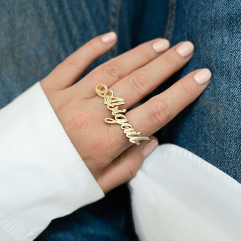 Initial Ring Custom - Aanpasbare roestvrijstalen tweevingerring zilveren dubbele vingerring