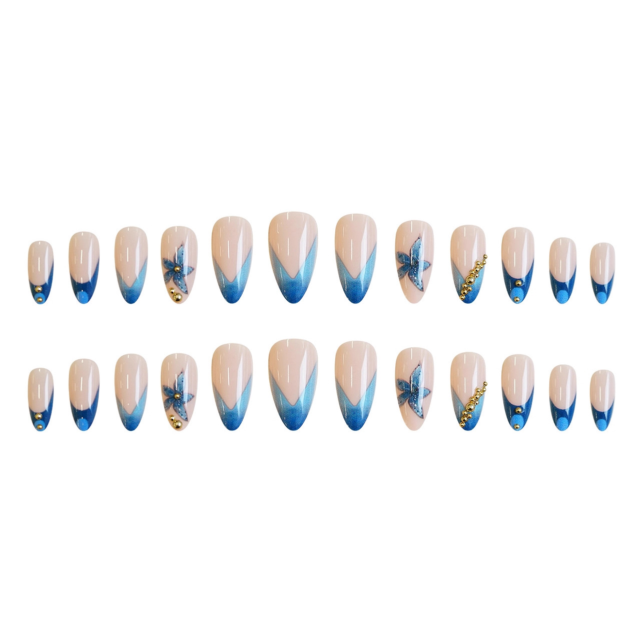 Nude nepnagels met roze blauwe - Pressed Flower Art recensie en prijs